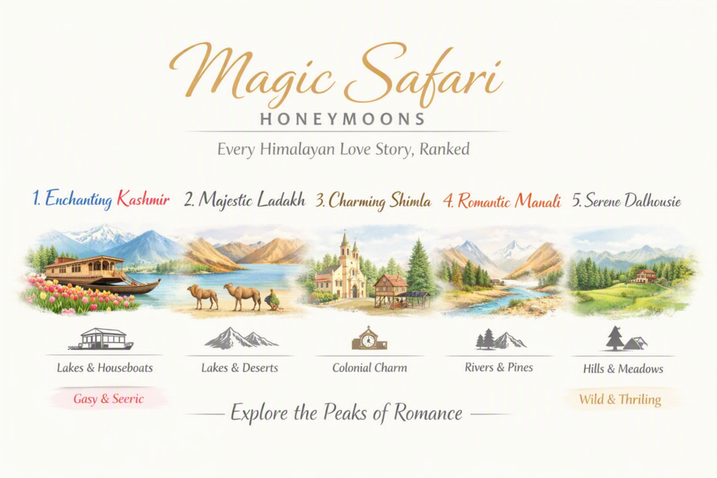 Magic Safari Honeymoons: Kashmir, Ladakh, Shimla, Manali & Dalhousie — Every Himalayan Love Story, Ranked Thumbnail